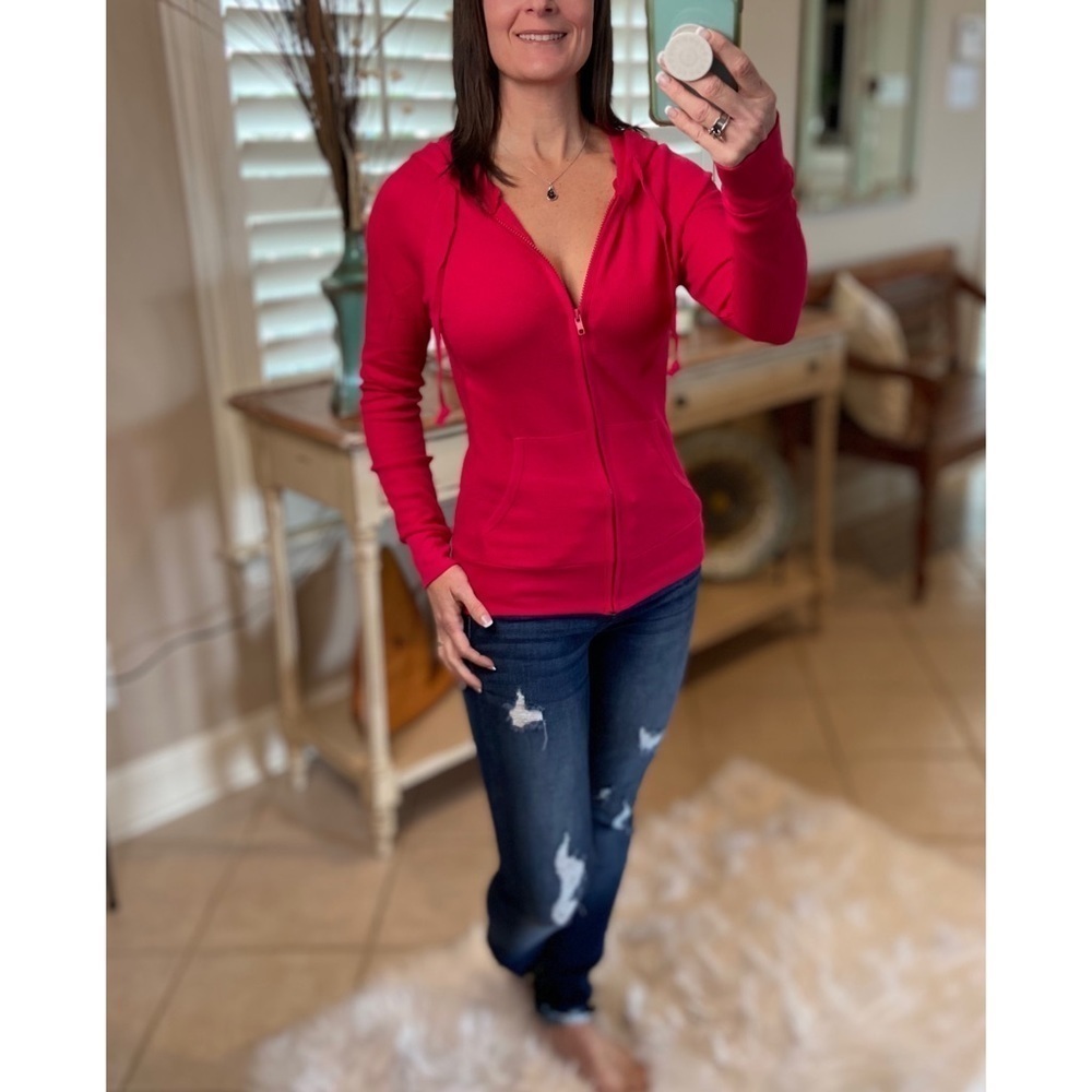 🎀PLUS Waffle Thermal Zip Up Hoodie Hot Pink 0721